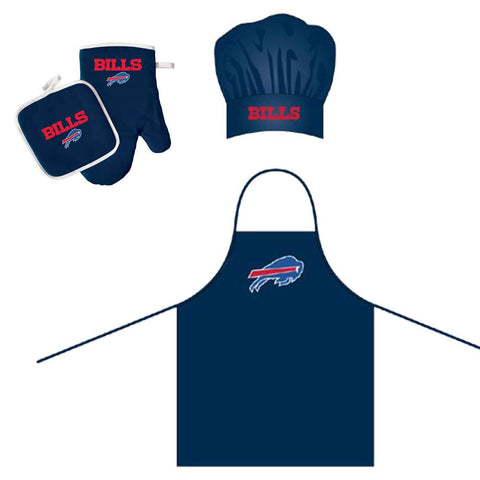 Buffalo Bills NFL Barbeque Apron, Chef's Hat and Pot Holder Deluxe Set