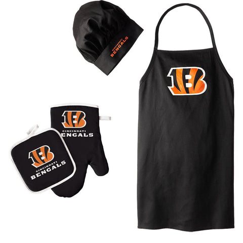 Cincinnati Bengals NFL Barbeque Apron, Chef's Hat and Pot Holder Deluxe Set