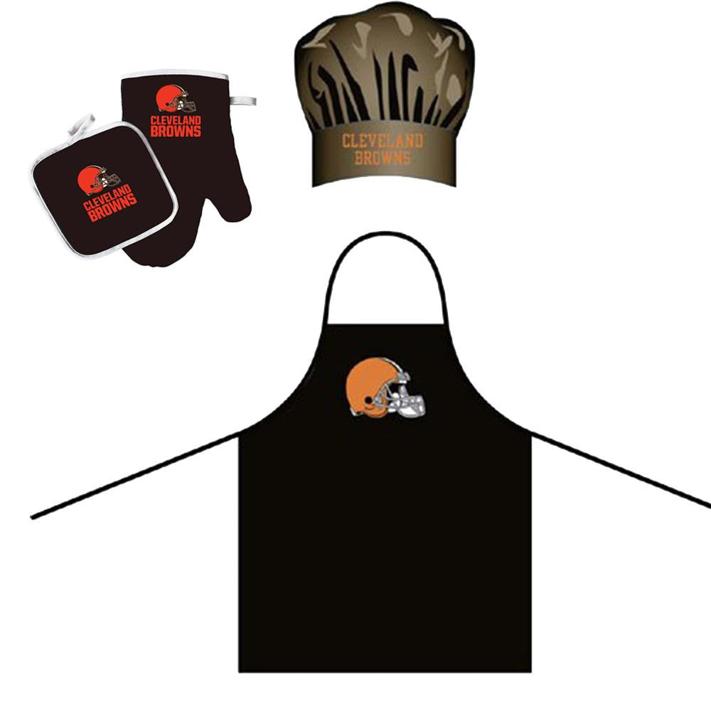 Cleveland Browns NFL Barbeque Apron, Chef's Hat and Pot Holder Deluxe Set