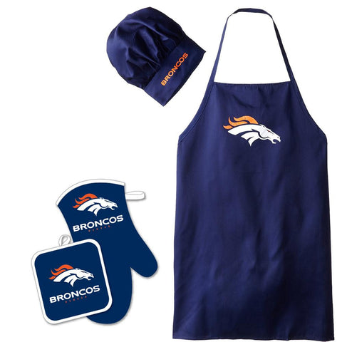 Denver Broncos NFL Barbeque Apron, Chef's Hat and Pot Holder Deluxe Set