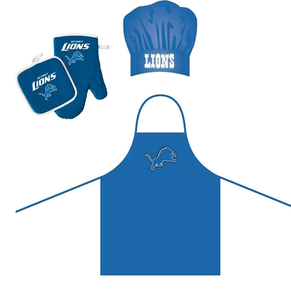 Detroit Lions NFL Barbeque Apron, Chef's Hat and Pot Holder Deluxe Set