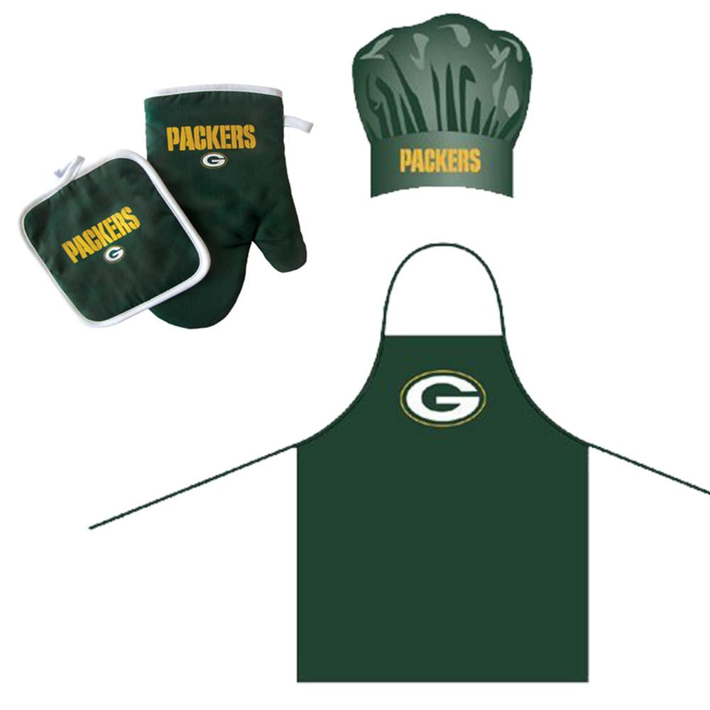 Green Bay Packers NFL Barbeque Apron, Chef's Hat and Pot Holder Deluxe Set