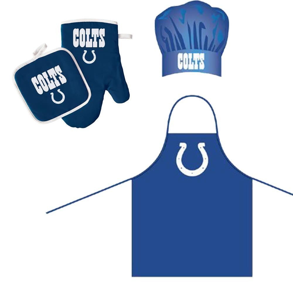Indianapolis Colts NFL Barbeque Apron, Chef's Hat and Pot Holder Deluxe Set