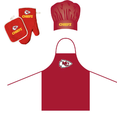 Kansas City Chiefs NFL Barbeque Apron , Chef's Hat and Pot Holder Deluxe Set