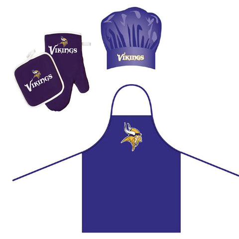 Minnesota Vikings NFL Barbeque Apron, Chef's Hat and Pot Holder Deluxe Set