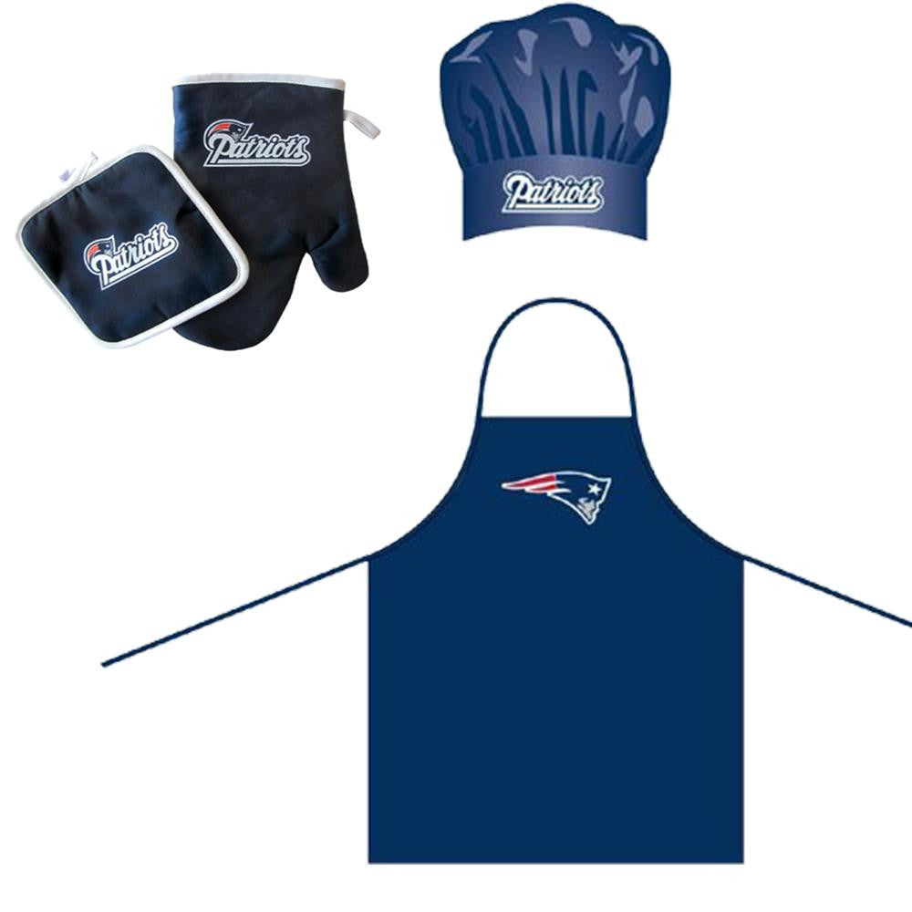 New England Patriots NFL Barbeque Apron, Chef's Hat and Pot Holder Deluxe Set