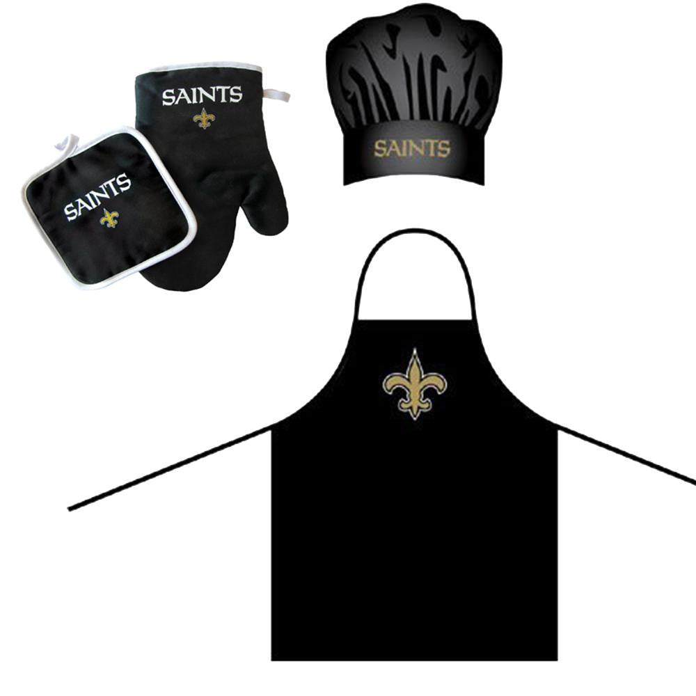New Orleans Saints NFL Barbeque Apron, Chef's Hat and Pot Holder Deluxe Set