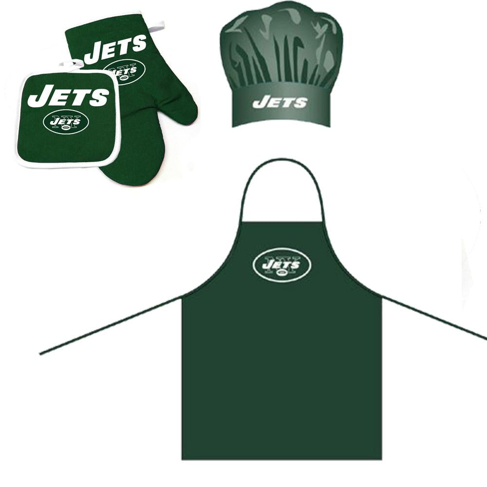 New York Jets NFL Barbeque Apron, Chef's Hat and Pot Holder Deluxe Set