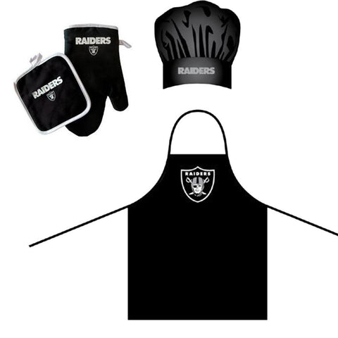 Oakland Raiders NFL Barbeque Apron, Chef's Hat and Pot Holder Deluxe Set