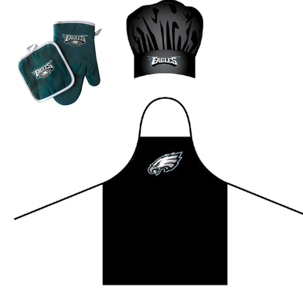 Philadelphia Eagles NFL Barbeque Apron, Chef's Hat and Pot Holder Deluxe Set