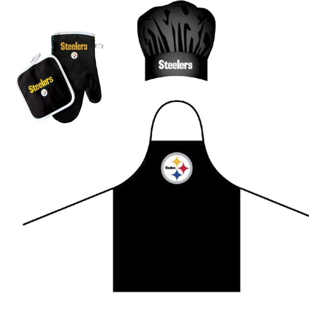 Pittsburgh Steelers NFL Barbeque Apron, Chef's Hat and Pot Holder Deluxe Set