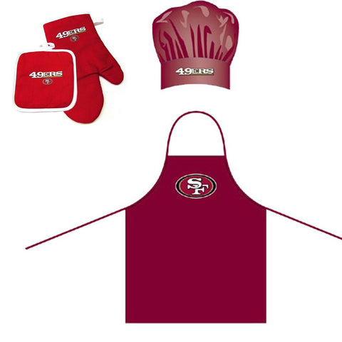 San Francisco 49ers NFL Barbeque Apron, Chef's Hat and Pot Holder Deluxe Set