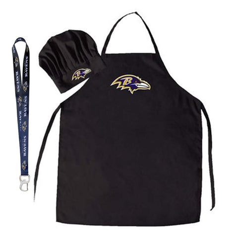 Baltimore Ravens NFL Barbeque Apron and Chef's Hat with Bottle Opener