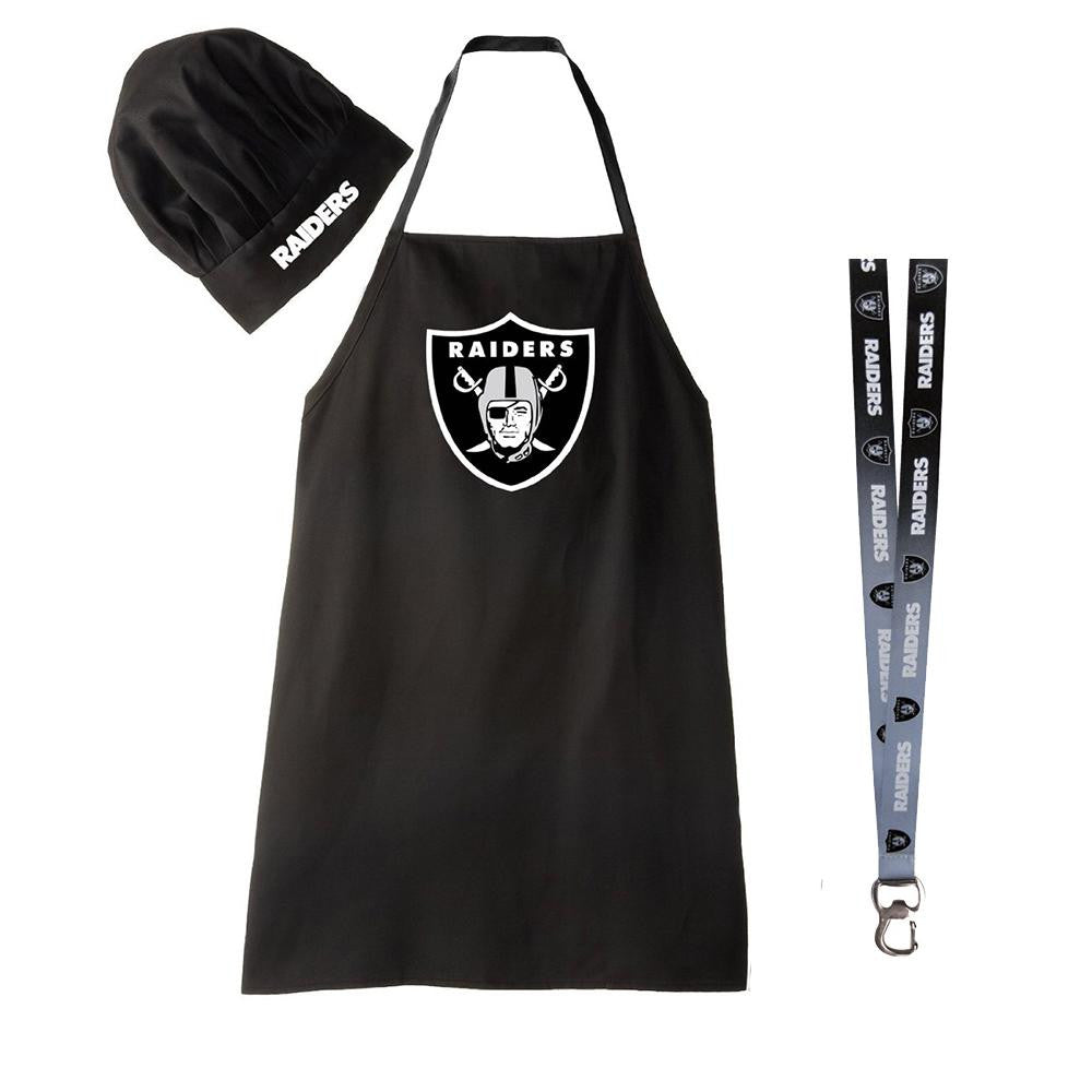 Oakland Raiders NFL Barbeque Apron and Chef's Hat with Bottle Opener