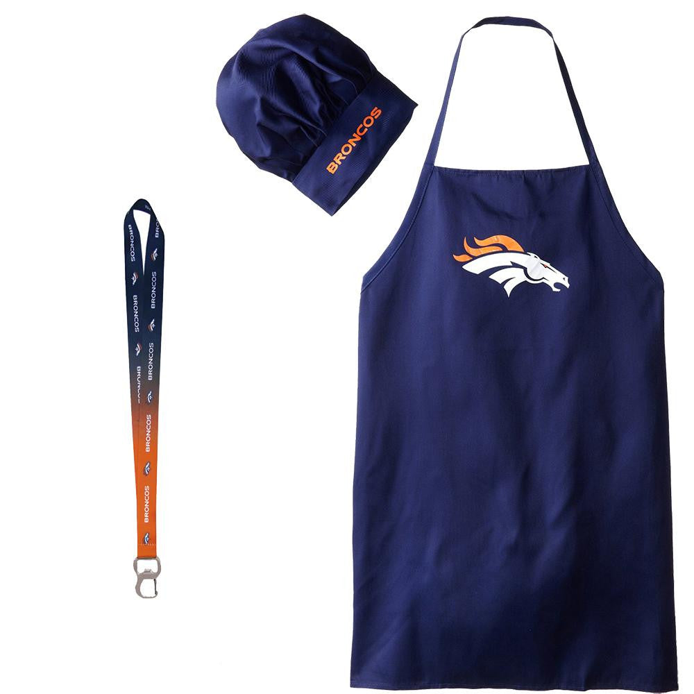 Denver Broncos NFL Barbeque Apron and Chef's Hat with Bottle Opener