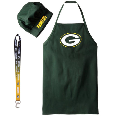 Green Bay Packers NFL Barbeque Apron and Chef's Hat with Bottle Opener