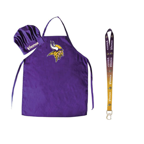 Minnesota Vikings NFL Barbeque Apron and Chef's Hat with Bottle Opener