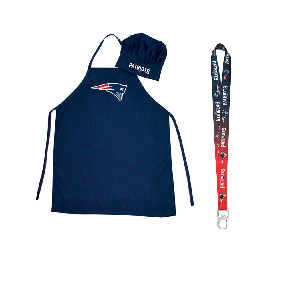 New England Patriots NFL Barbeque Apron and Chef's Hat with Bottle Opener