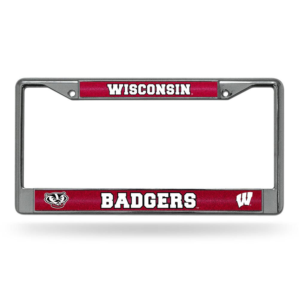 Wisconsin Badgers NCAA Bling Glitter Chrome License Plate Frame