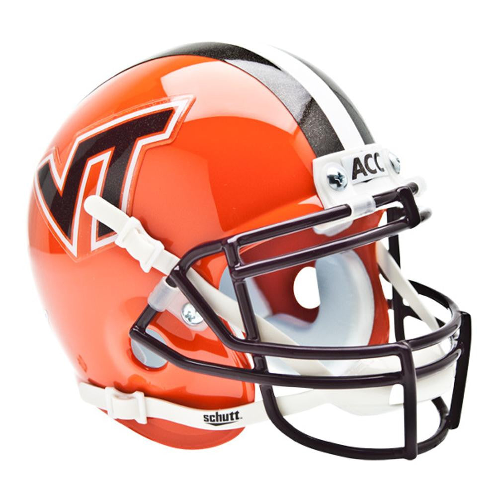Virginia Tech Hokies NCAA Authentic Mini 1-4 Size Helmet (Alternate Orange w- Stripe 4)