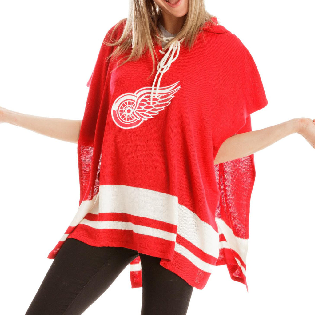 Detroit Red Wings NHL Stylish Knitted Cowl Hood Poncho (One Size Fits Most)