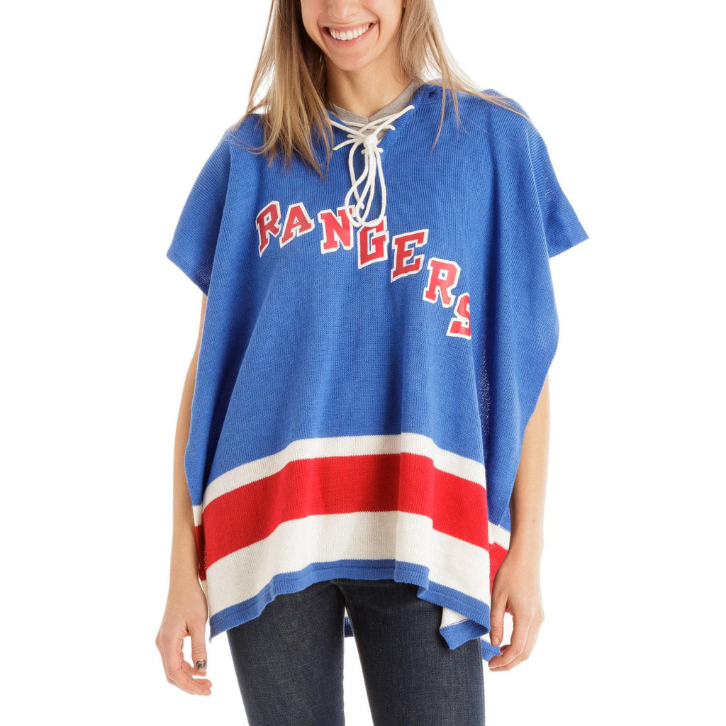 New York Rangers NHL Stylish Knitted Cowl Hood Poncho (One Size Fits Most)