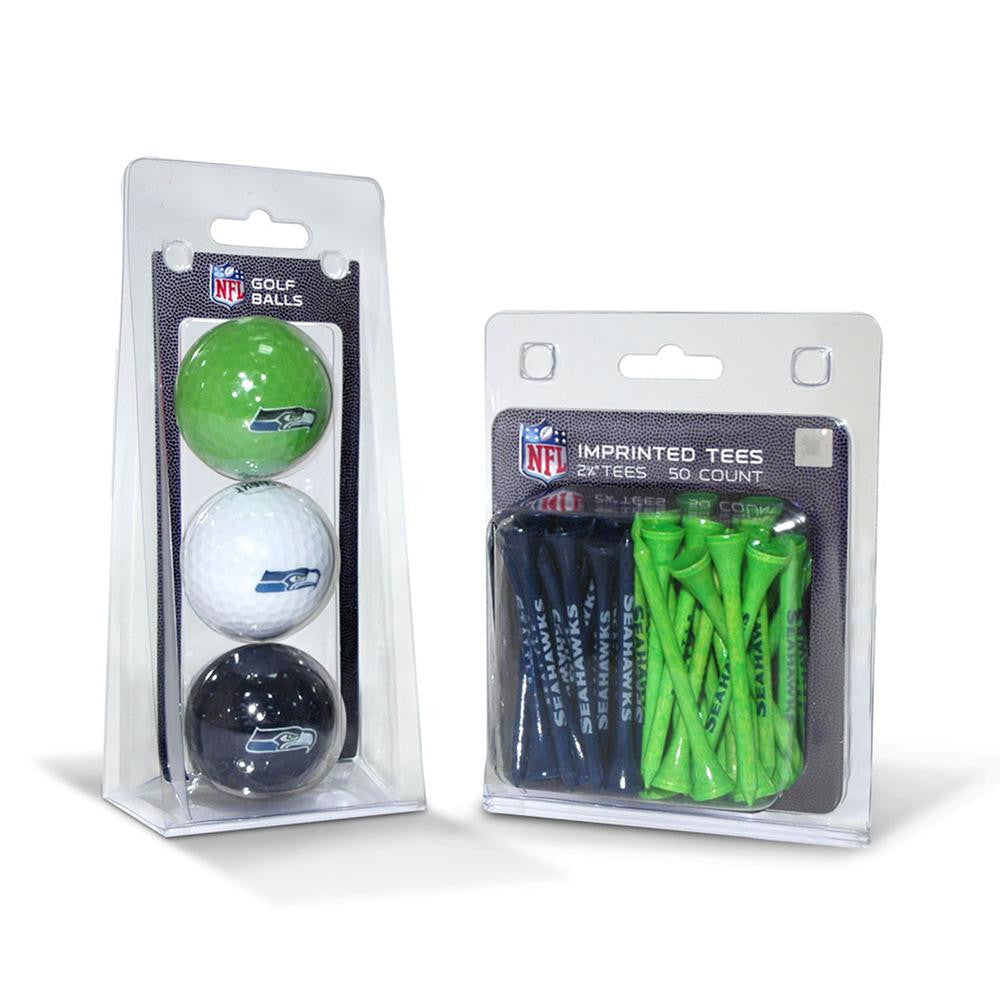 Seattle Seahawks NFL 3 Ball Pack and 50 Tee Pack