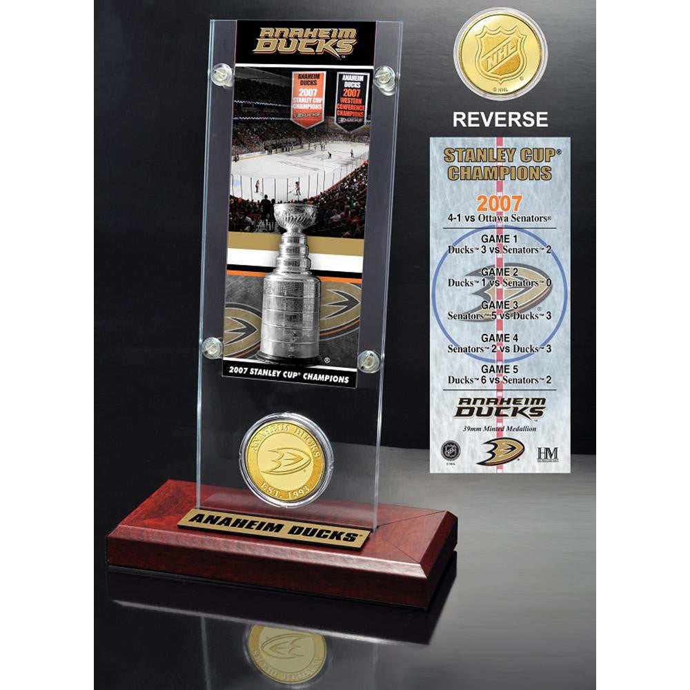 Anaheim Ducks Stanley Cup Champions Ticket and Bronze Coin Acrylic Display