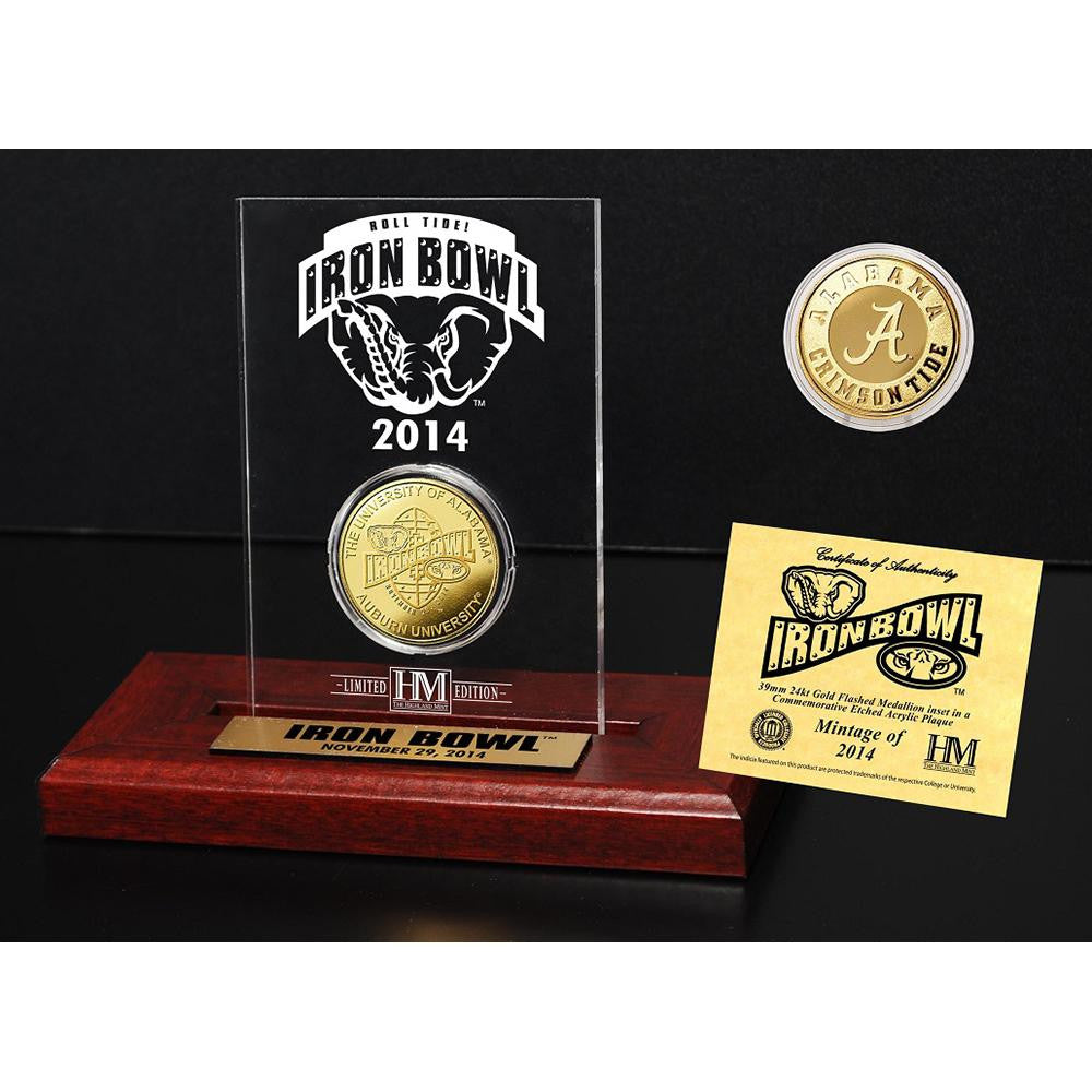 Alabama Crimson Tide 2014 Iron Bowl Gold Game Coin with Engraved Display