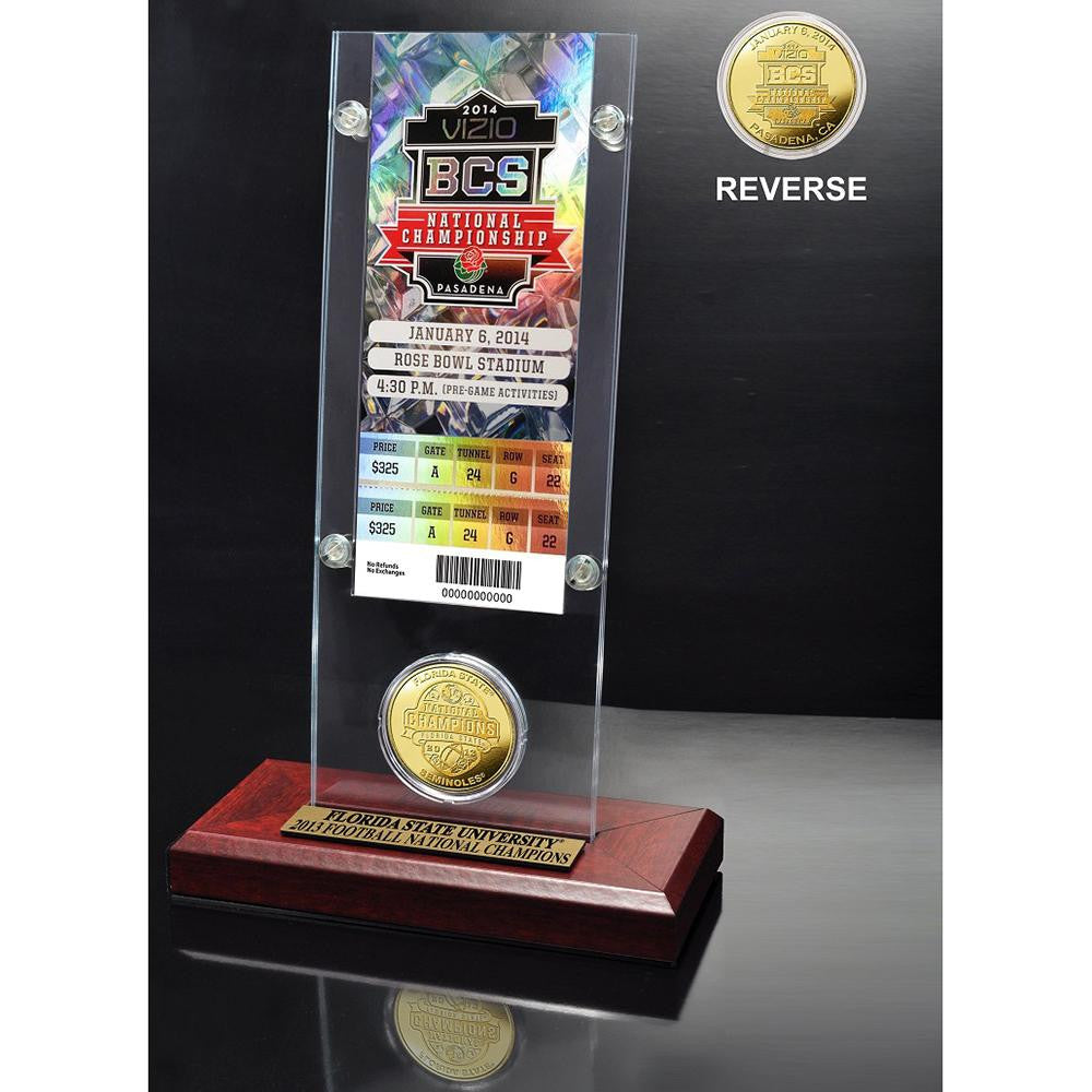 Florida State 2014 BCS National Champions Ticket and Bronze Coin Desktop Acrylic