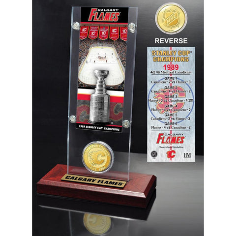 Calgary Flames Stanley Cup Champions Ticket and Bronze Coin Acrylic Display