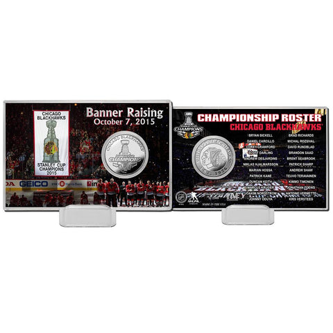 Chicago Blackhawks 2015 Stanley Cup Champions Banner Raising Silver Coin Card