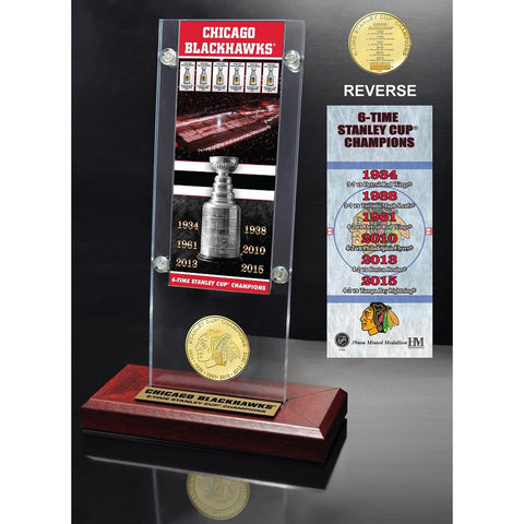 Chicago Blackhawks 6-time Stanley Cup Champions Ticket & Bronze Coin Acrylic Desktop