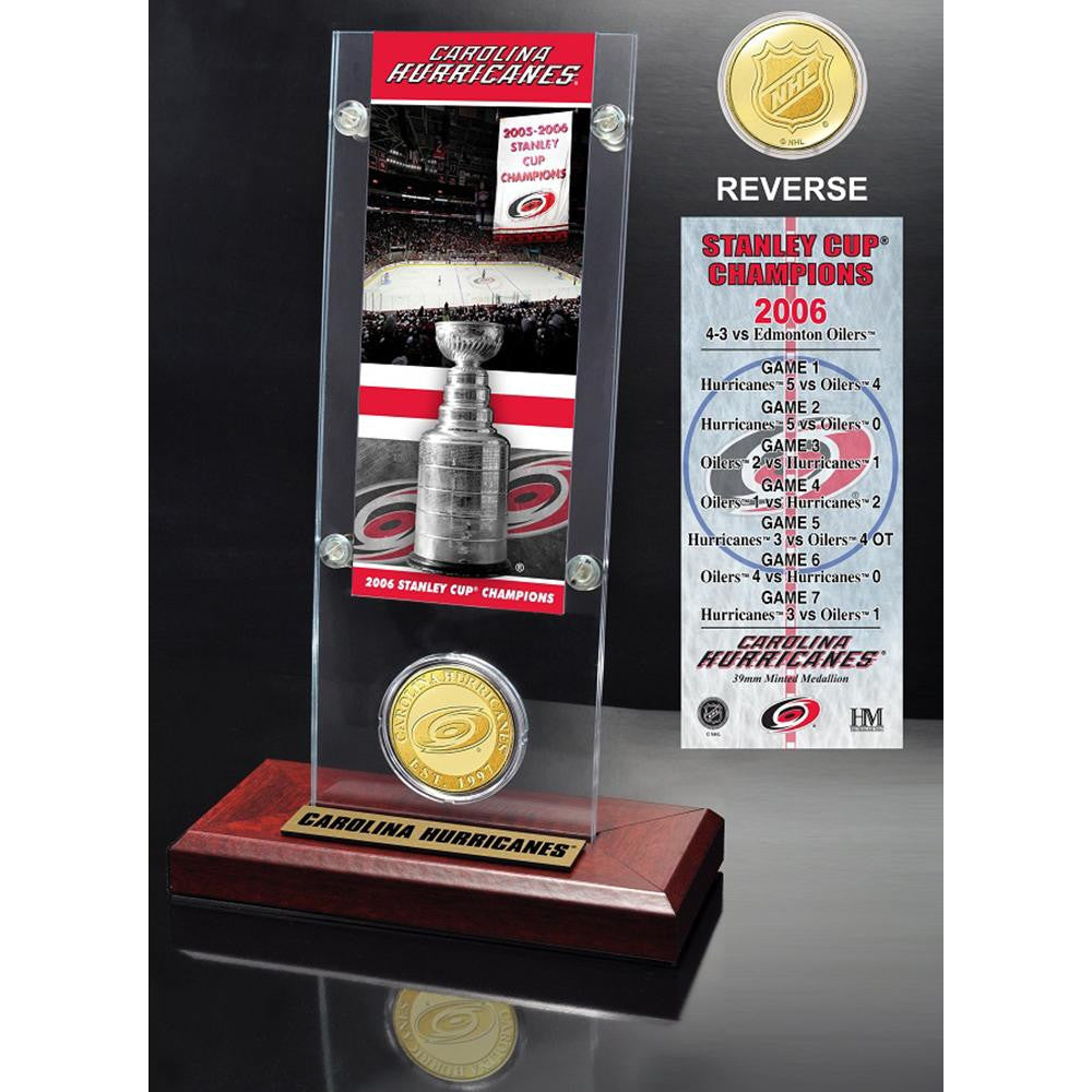 Carolina Hurricanes Stanley Cup Champions Ticket and Bronze Coin Acrylic Display