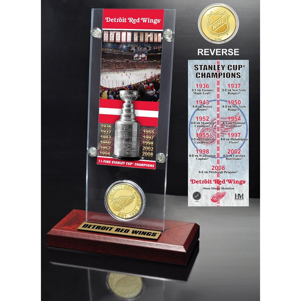 Detriot Redwings 11x Stanley Cup Champions Ticket and Bronze Coin Acrylic Display