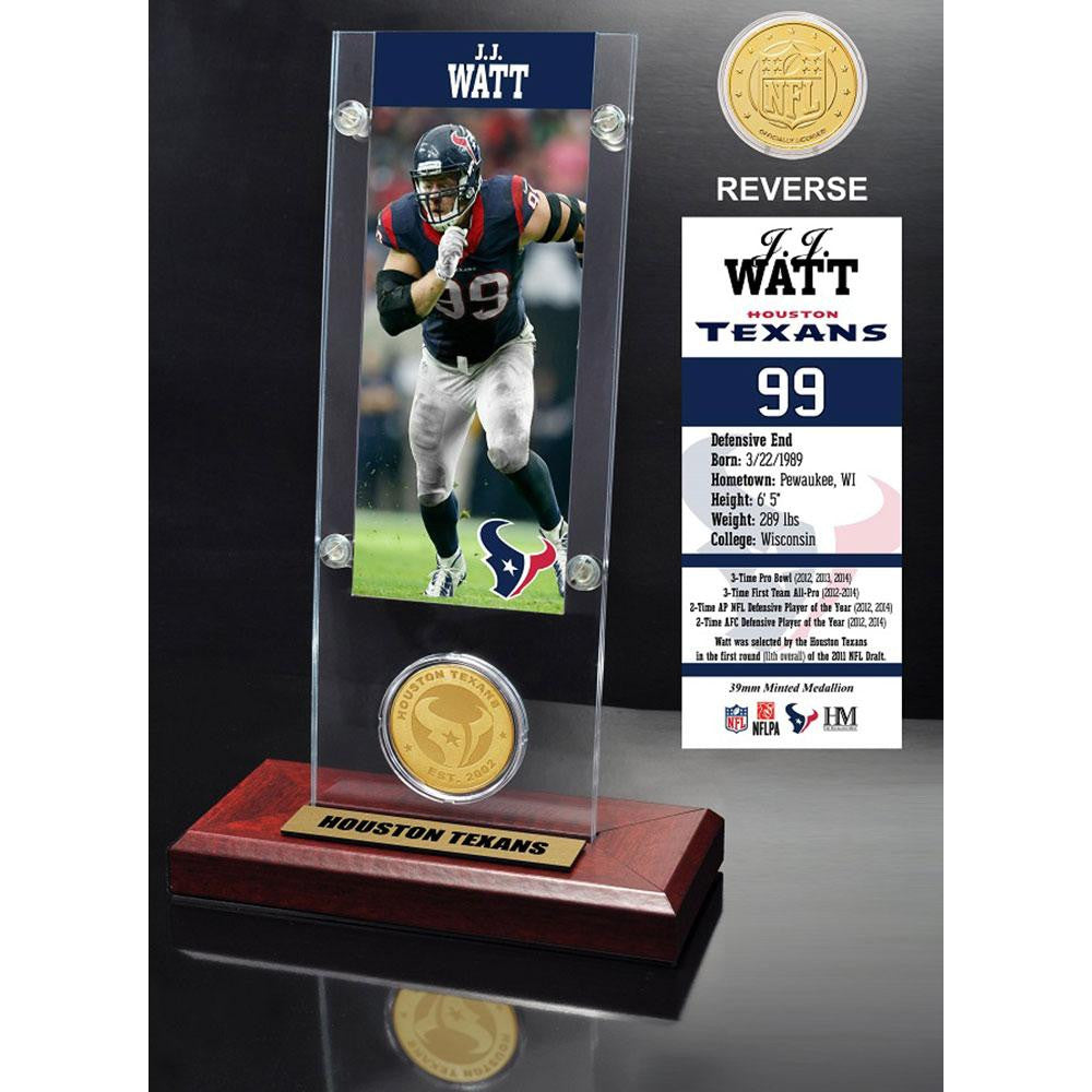 J.J. Watt Ticket & Bronze Coin Acrylic Desk Top