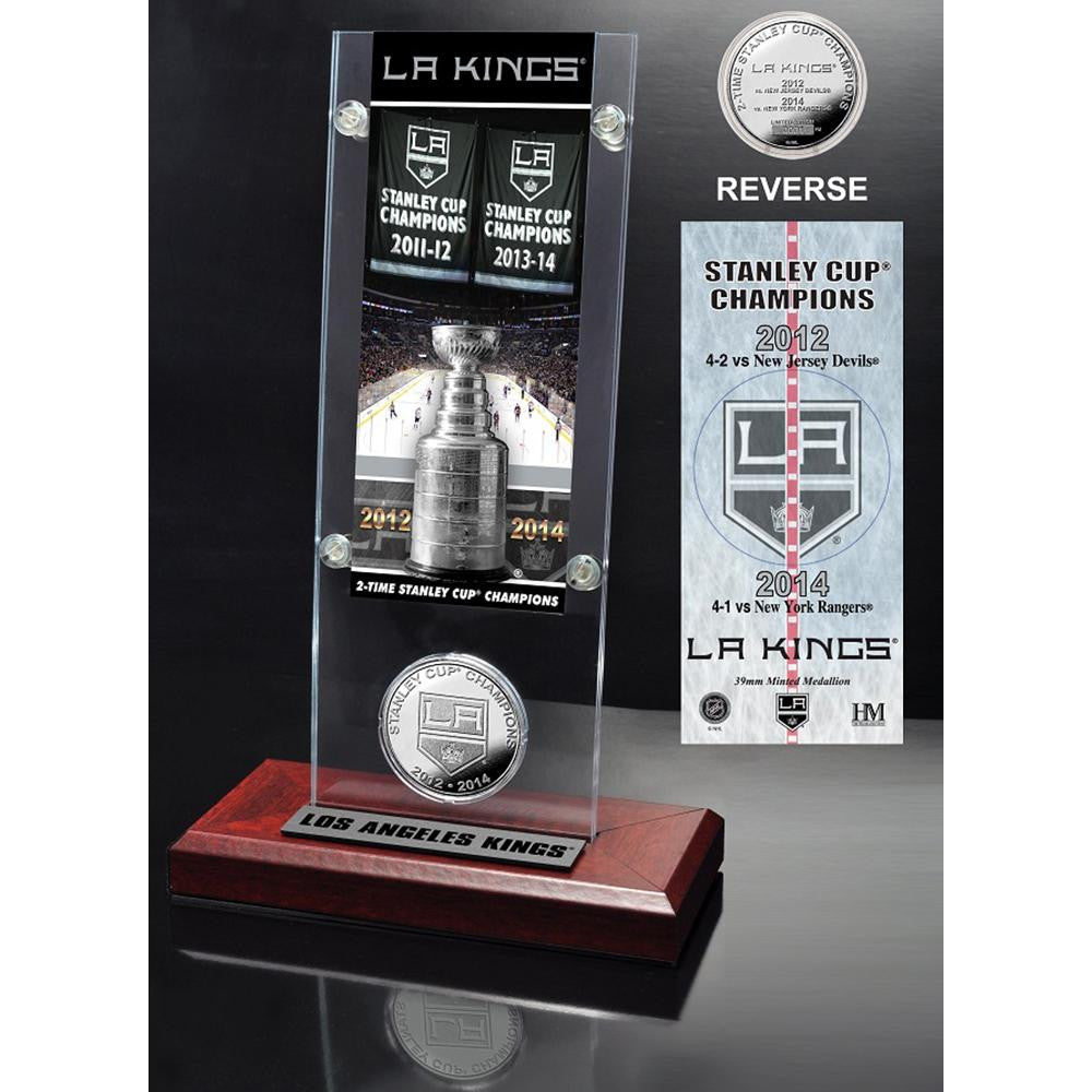Los Angeles Kings 2x Stanley Cup Champions Ticket and Bronze Coin Acrylic Display