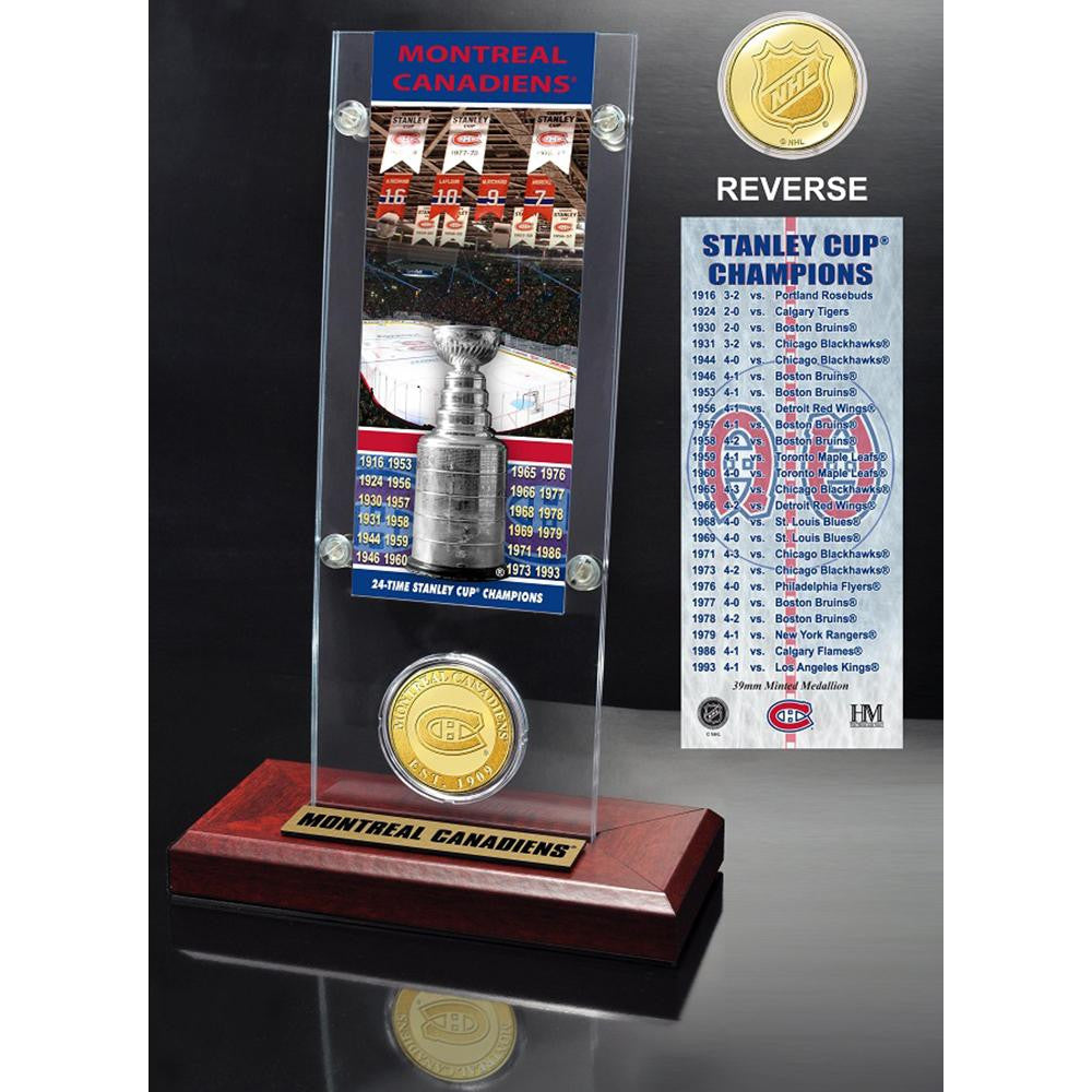 Montreal Canadiens 24x Stanley Cup Champions Ticket and Bronze Coin Acrylic Display