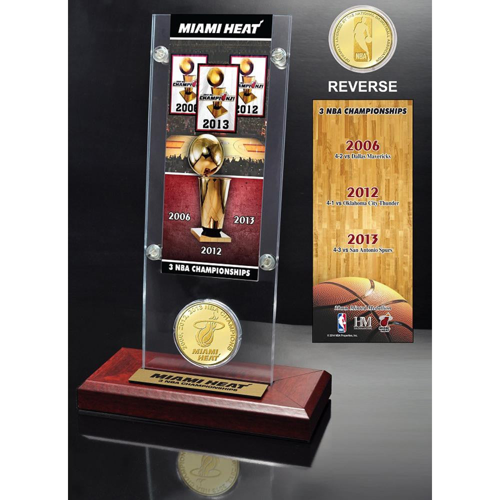 Miami Heat 3-time NBA Champions Ticket & Bronze Coin Acrylic Desk Top