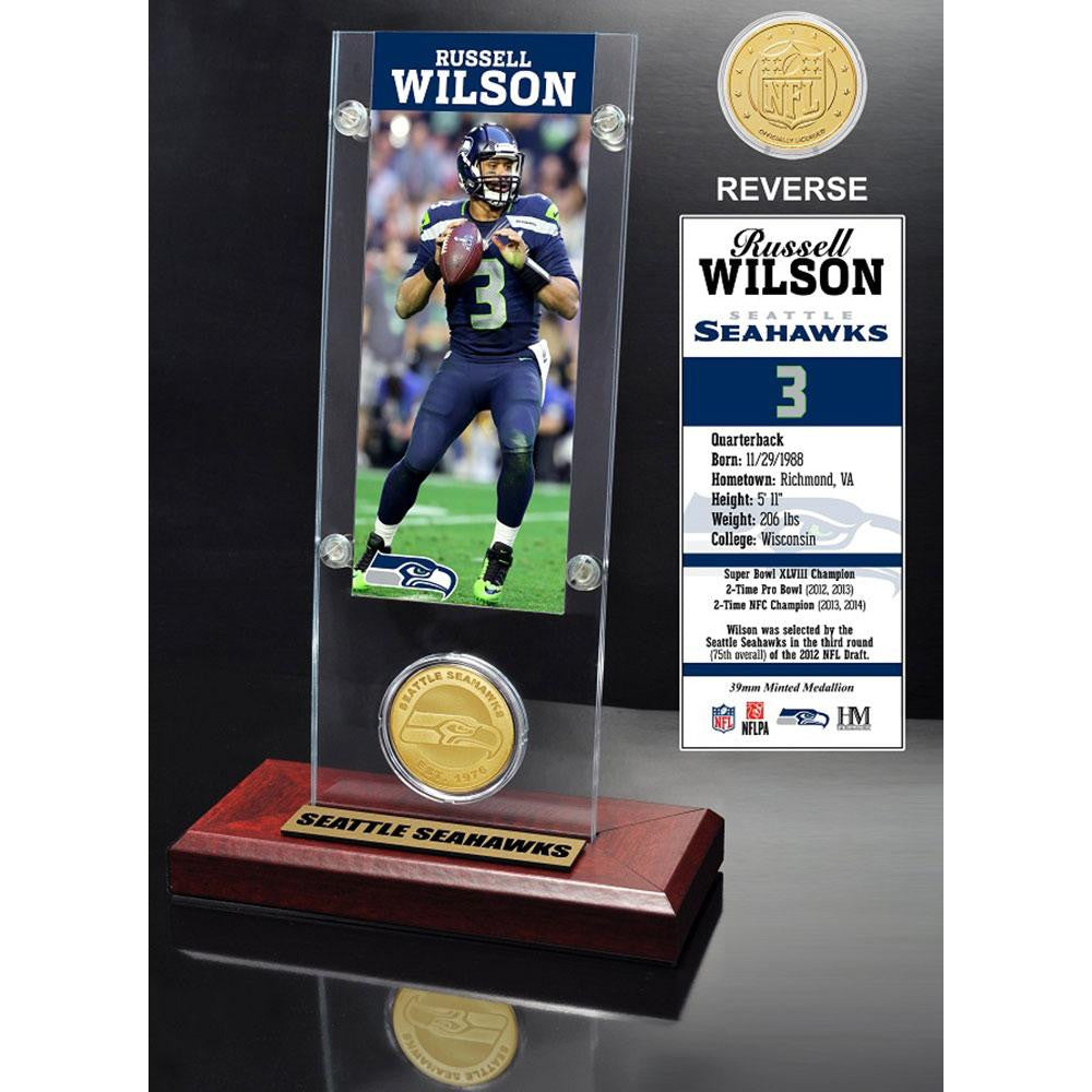 Russell Wilson Ticket & Bronze Coin Acrylic Desk Top