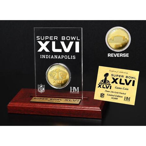 Super Bowl XLVI 24KT Gold Flip Coin Desk Top Acrylic