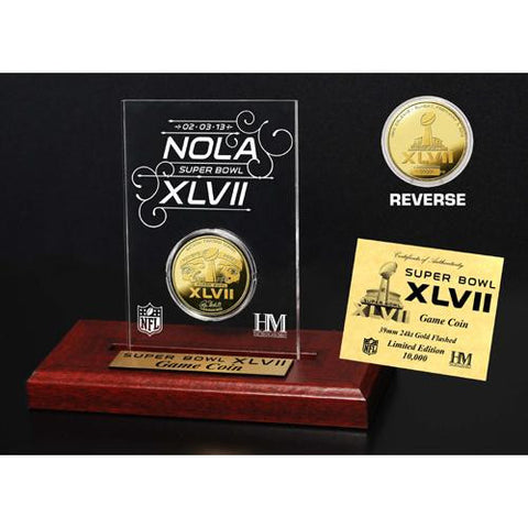 Super Bowl XLVII Gold Flip Coin Desk Top Acrylic