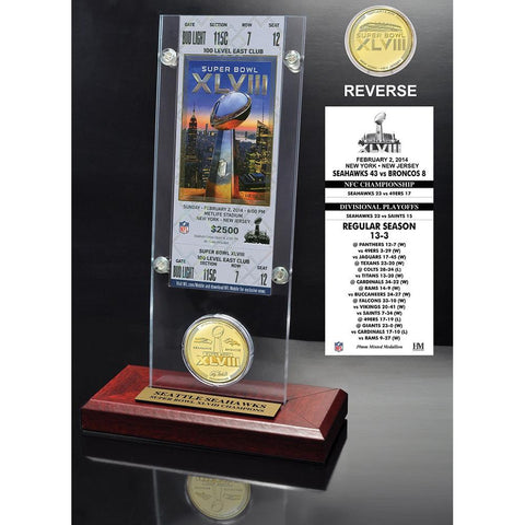 Seattle Seahawks Super Bowl 48 Champions Ticket & Bronze Coin Desktop Acrylic