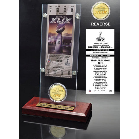 New England Patriots Super Bowl XLIX Champions Ticket & Bronze Coin Acrylic Desk Top