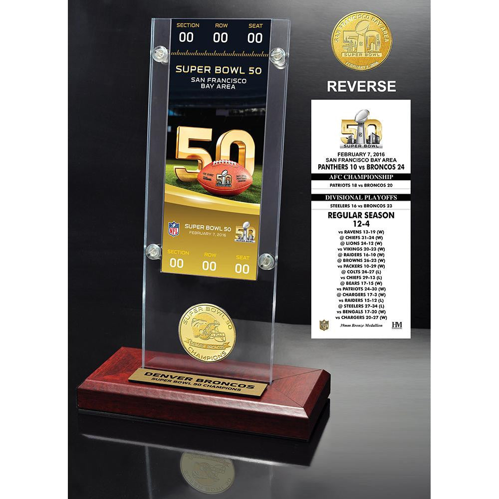 Denver Broncos Super Bowl 50 Champions Ticket & Bronze Coin Acrylic Desktop
