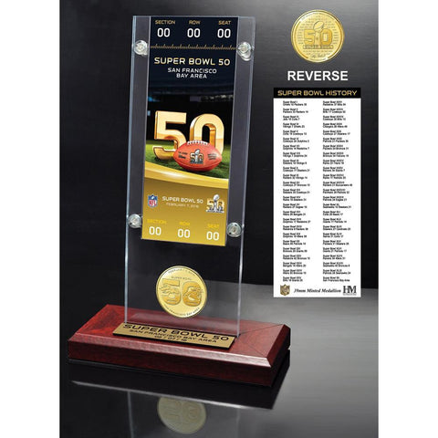 Super Bowl 50 Ticket & Bronze Flip Coin Acrylic Desk Top
