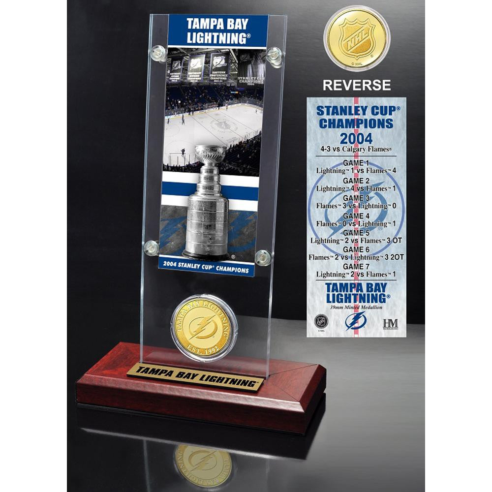 Tampa Bay Lightning Stanley Cup Champions Ticket and Bronze Coin Acrylic Display