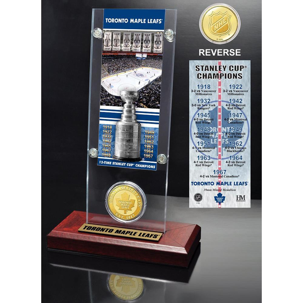 Toronto Maple Leafs 13x Stanley Cup Champions Ticket and Bronze Coin Acrylic Display