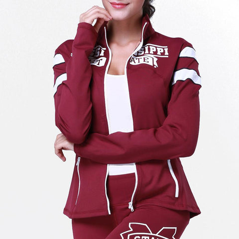 Mississippi State Bulldogs NCAA Womens Yoga Jacket (Maroon) (Medium)