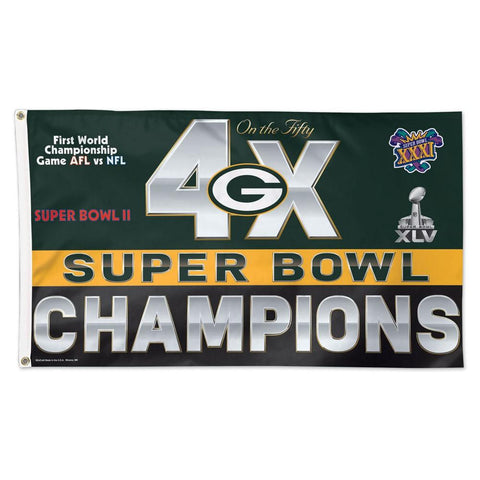 Green Bay Packers NFL 4x Super Bowl Champs Commemorative 3ftx5ft Deluxe Flag